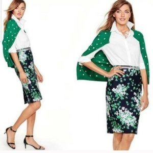 TALBOTS OPRAH MAGAZINE COLLECTION Black Green White Floral Pencil Skirt 4P  …EUC